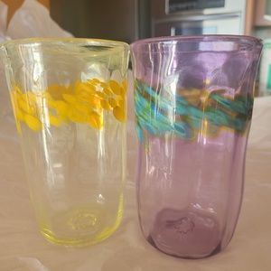 RARE 2 - Vintage Hand Blown Art Colored Drink Glasses